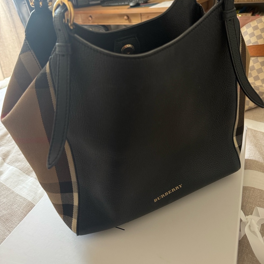 Burberry Black and Brown Shoulder Bag with Gold Accents